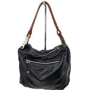 Sondra Roberts Large Black and Brown Zipper Shoulder Handbag Purse